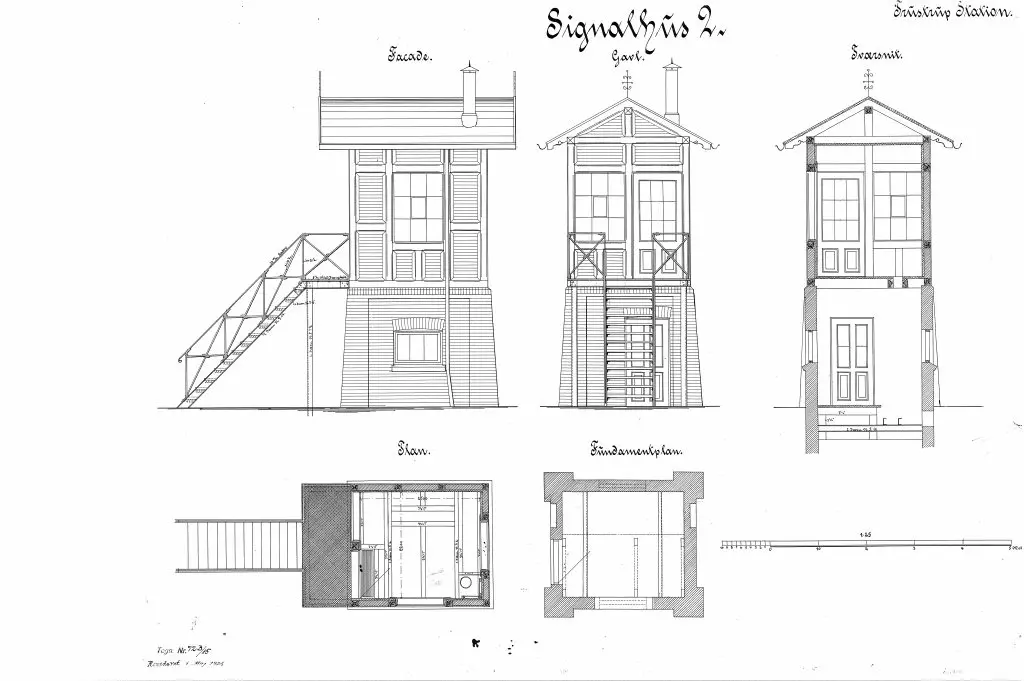 Tegning af Trustrup Stations Signalhus 2.