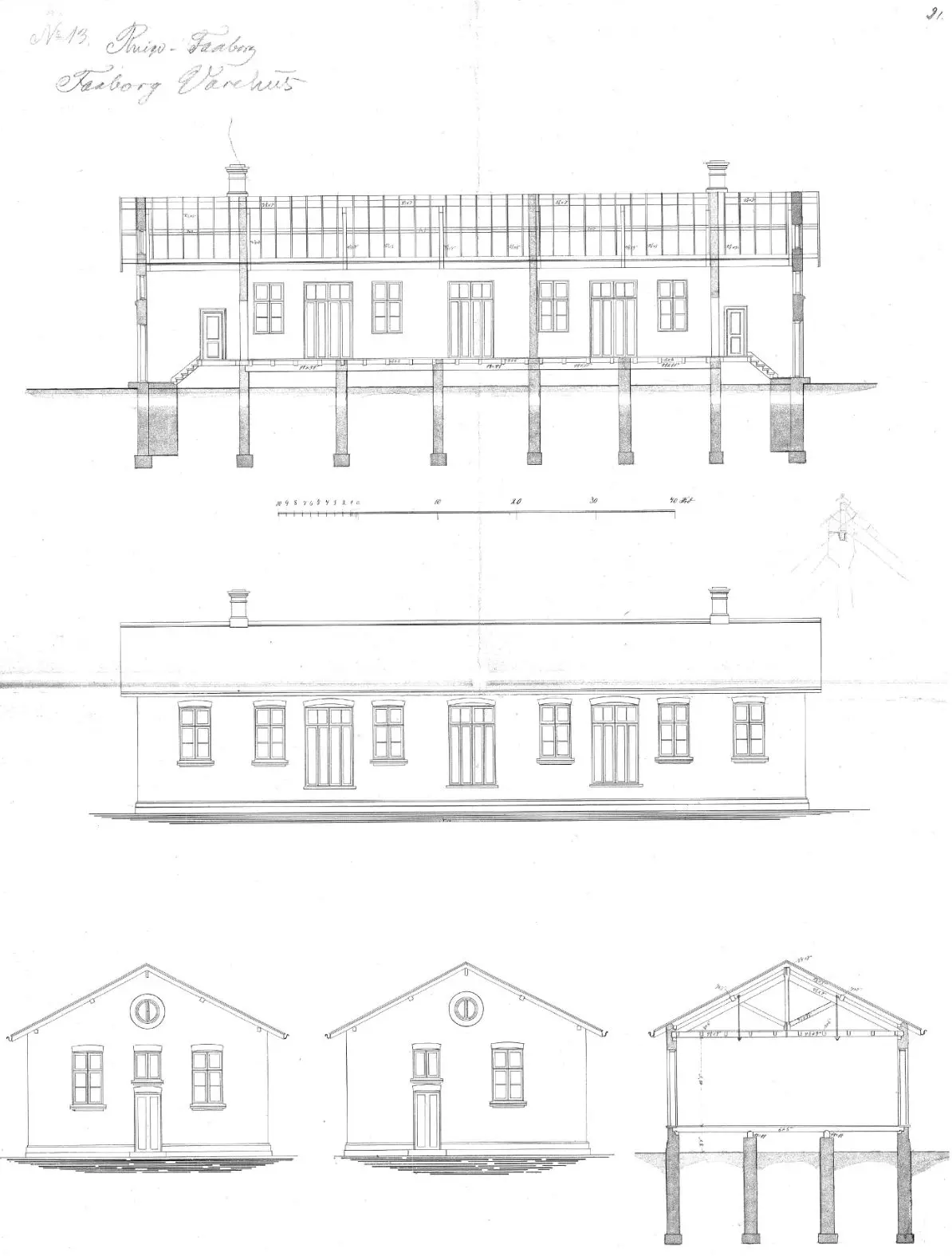 Tegning af Faaborg Stations varehus. Tegning af Faaborg Stations varehus.