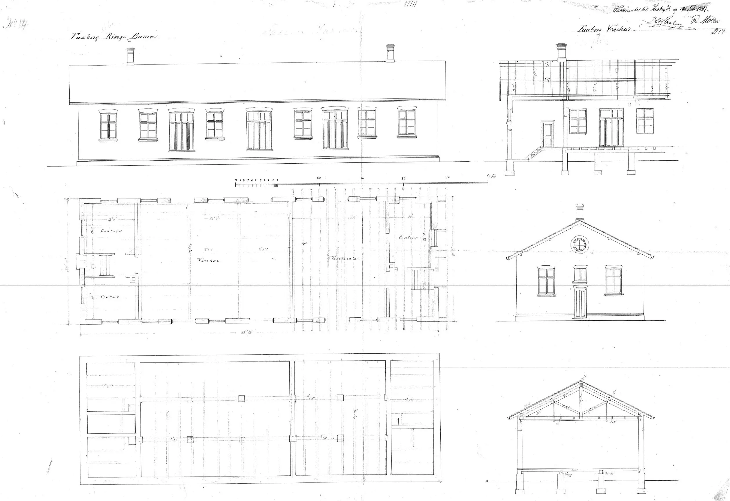 Tegning af Faaborg Stations varehus.