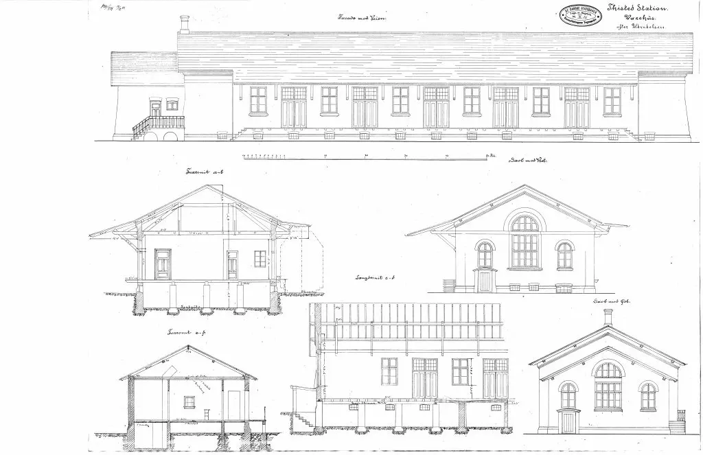 Tegning af Thisted Stations varehus. Tegning af Thisted Stations varehus.