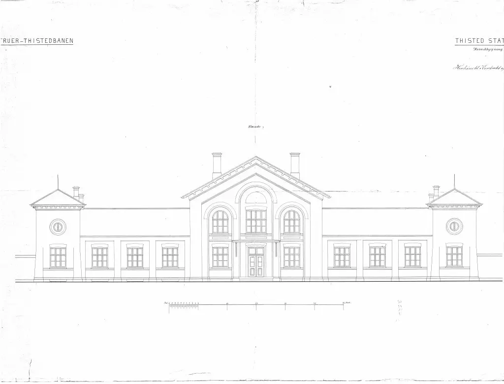 Tegning af Thisted Station. Tegning af Thisted Station.