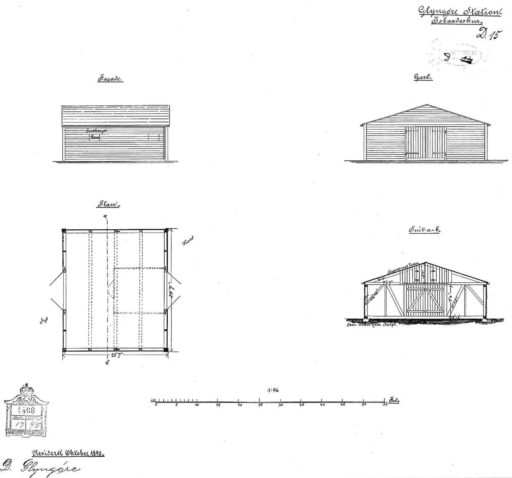 Tegning af Glyngøre Stations Isbådeskur.