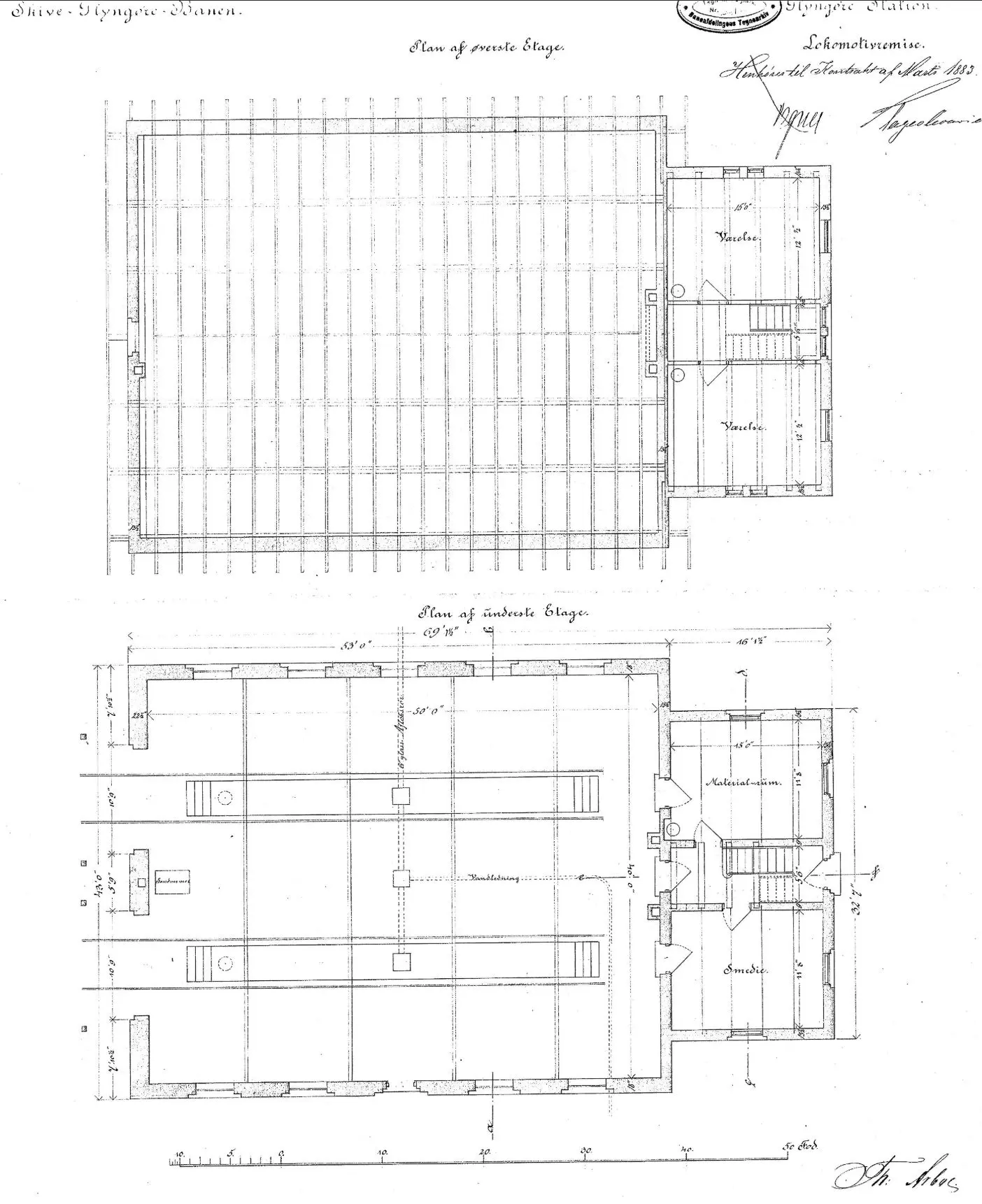 Tegning af Glyngøre Stations remise.