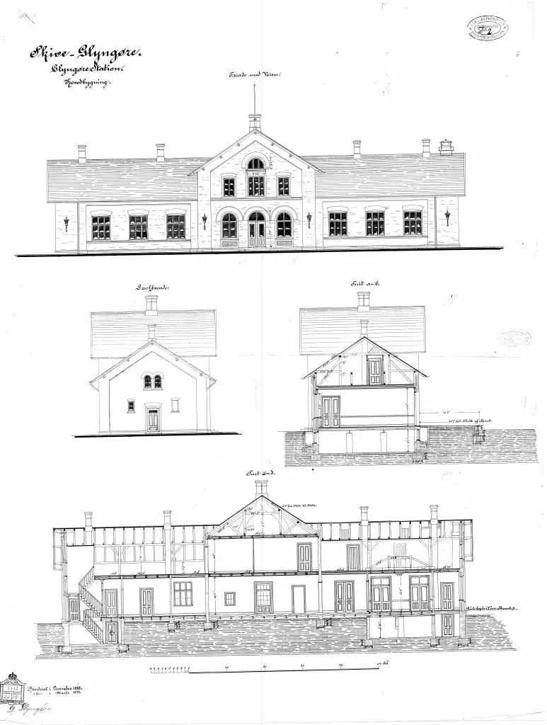 Tegning af Glyngøre Station. Tegning af Glyngøre Station.