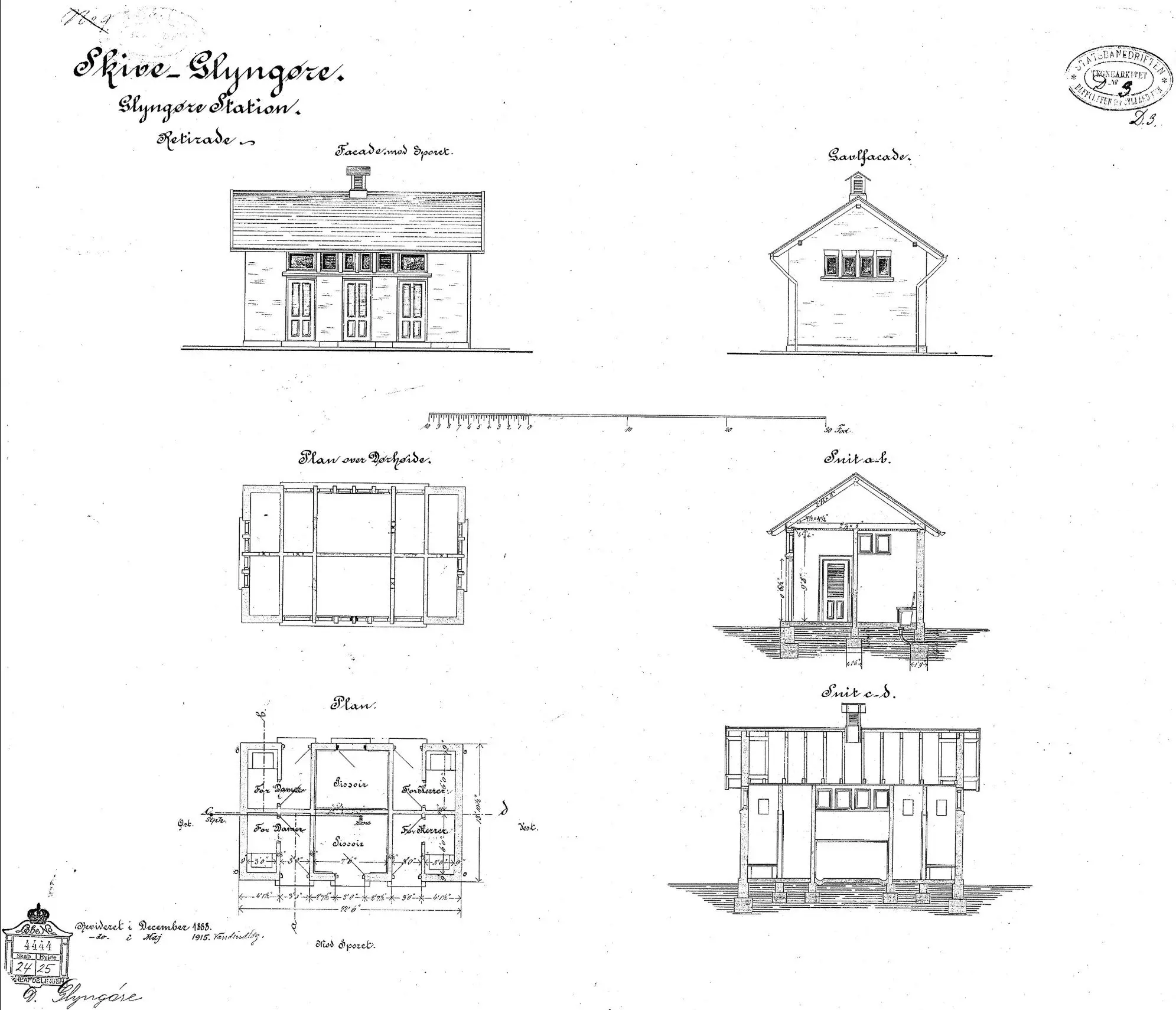 Tegning af Glyngøre Stations retirade.