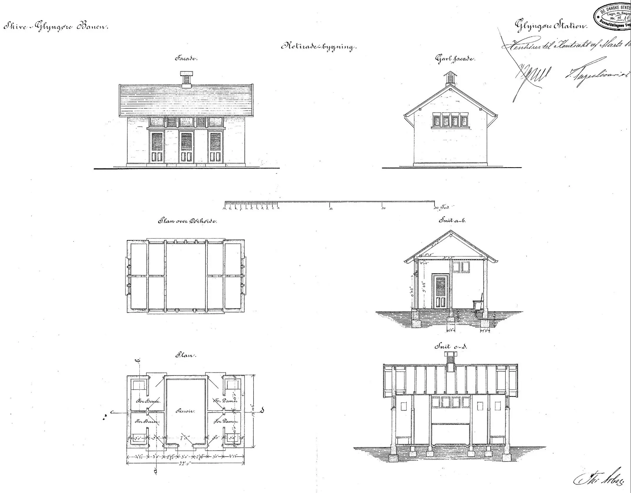 Tegning af Glyngøre Stations retirade.