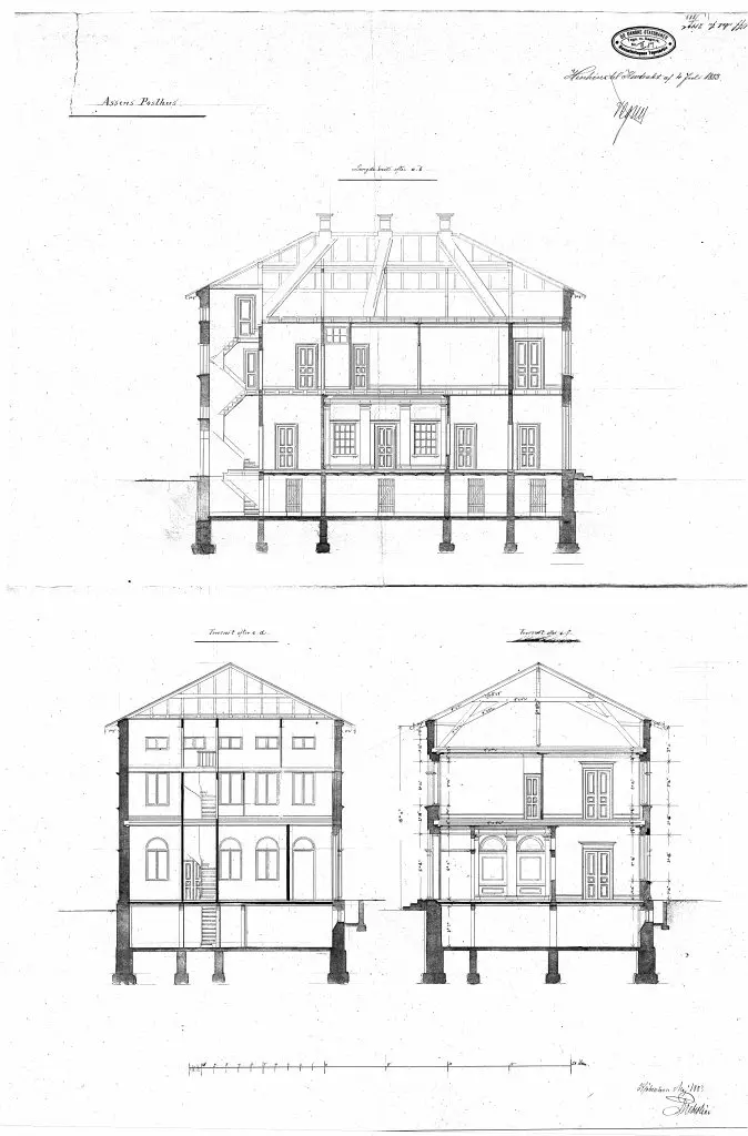 Tegning af Assens Stations Posthus. Sign.: N.P.C. Holsøe.