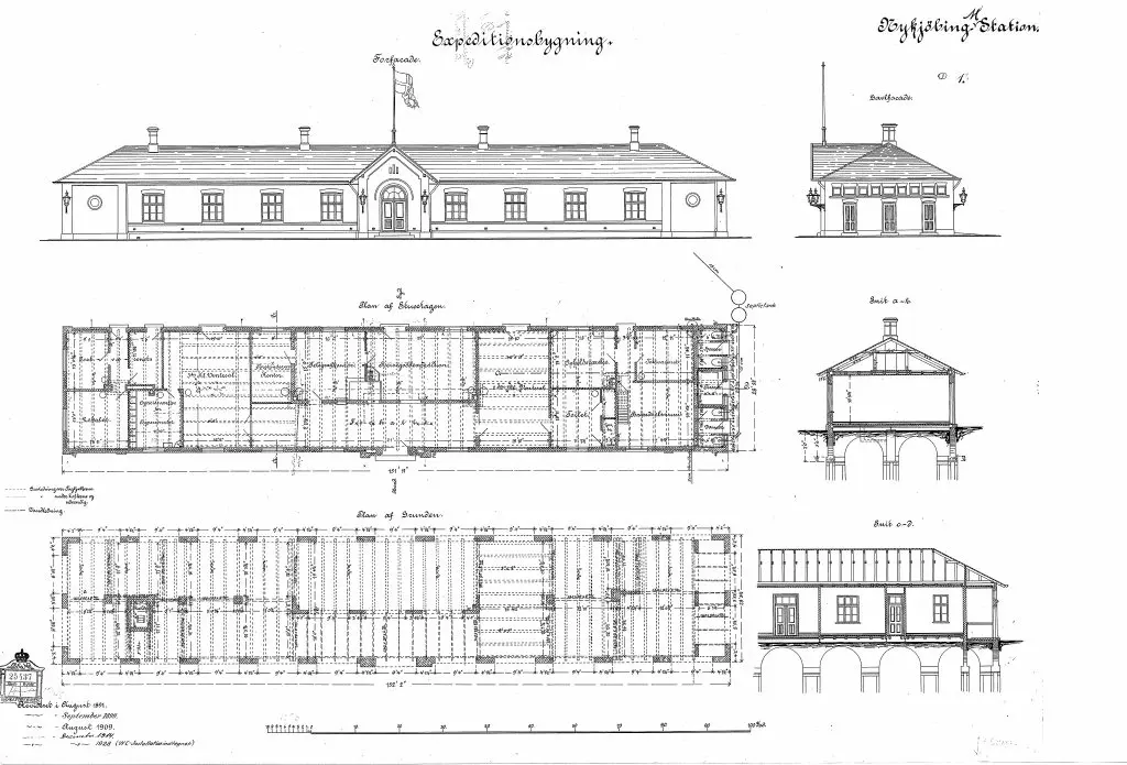 Tegning af Nykøbing Mors Havnestation. Tegning af Nykøbing Mors Havnestation.