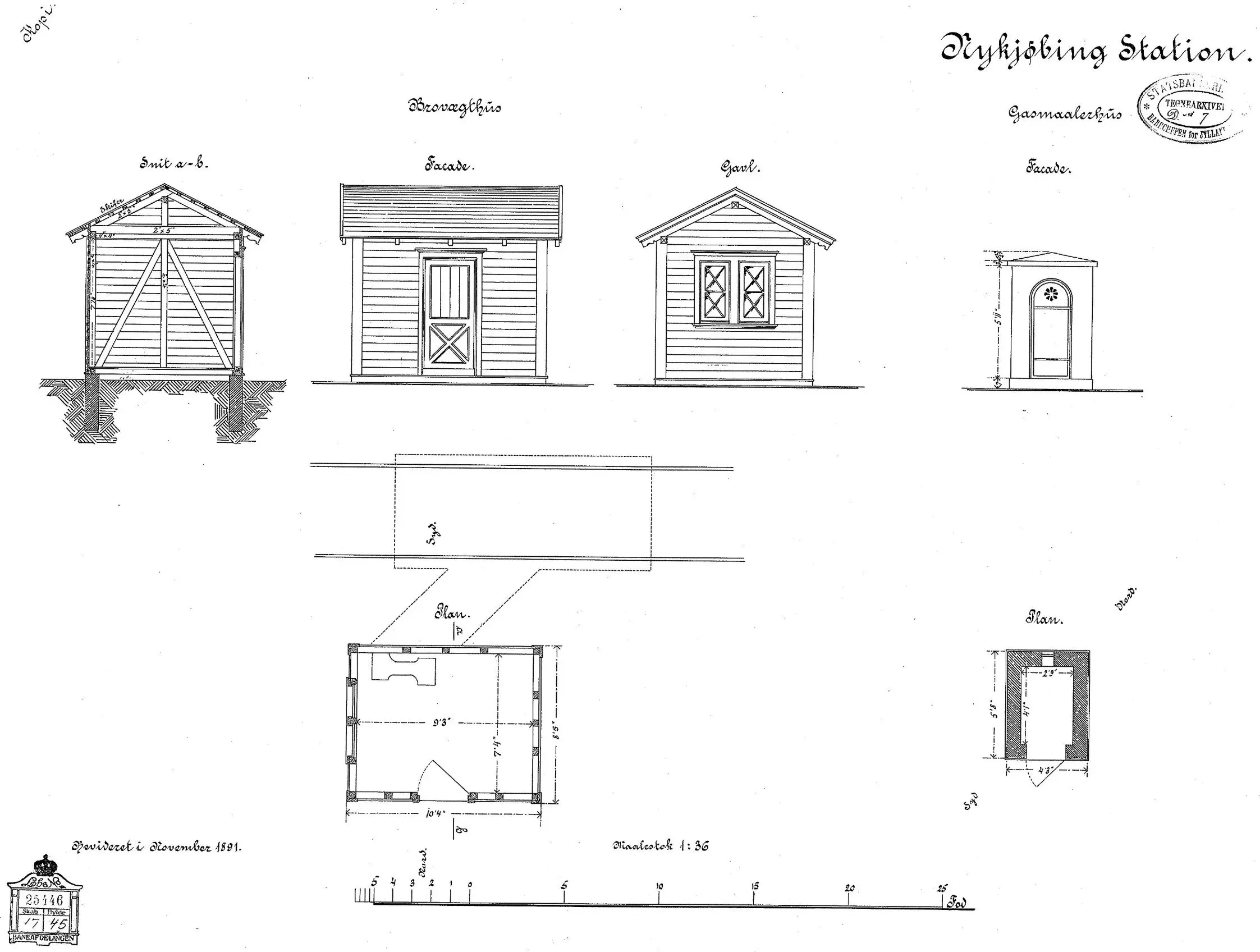 Tegning af Nykøbing Mors Stations Brovægthus. Tegning af Nykøbing Mors Stations Brovægthus.