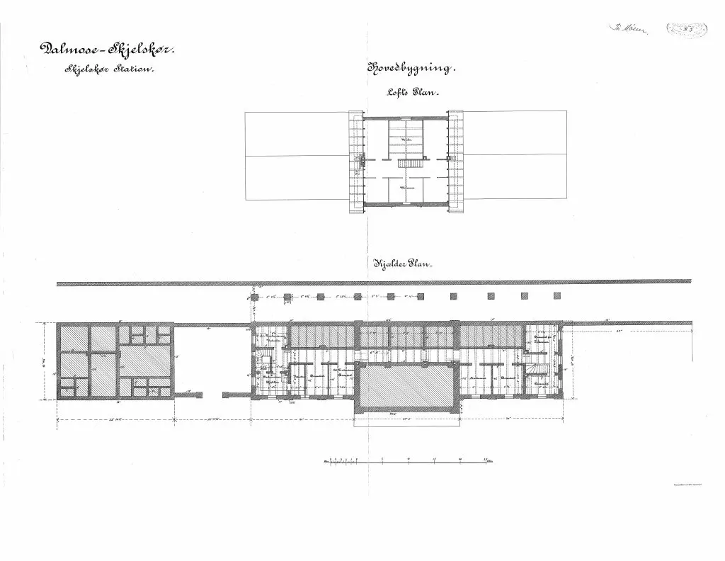 Tegning af Skælskør Station. Tegning af Skælskør Station.