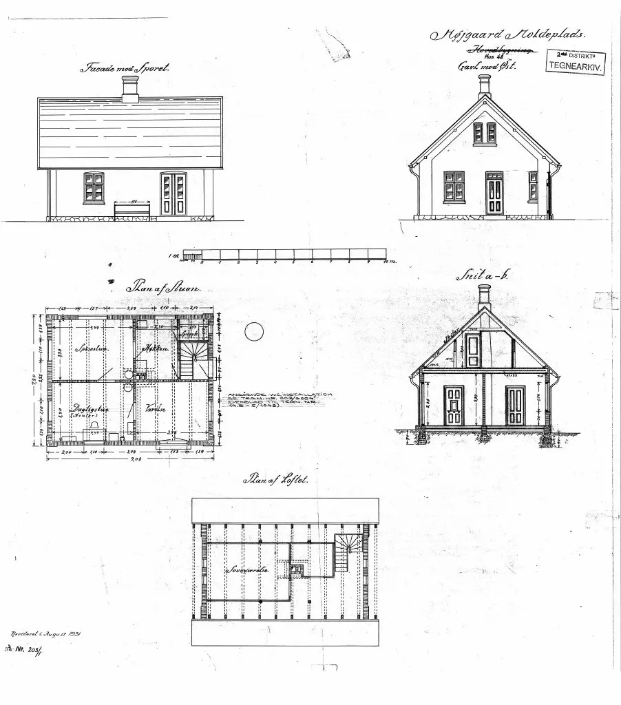 Tegning af Højgård Billetsalgssted. Tegning af Højgård Billetsalgssted.
