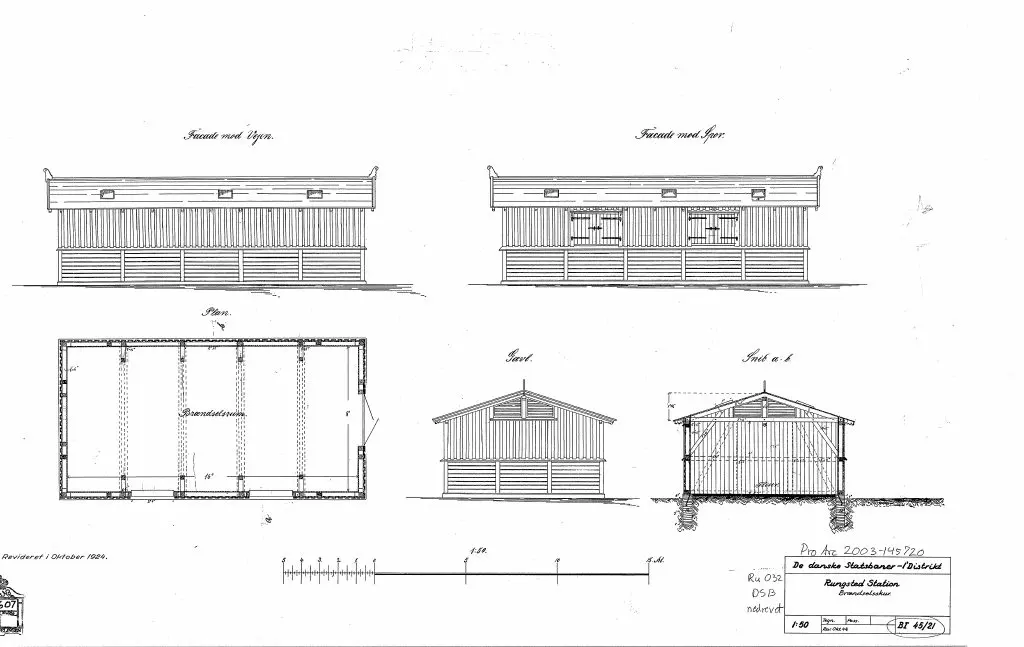 Tegning af Rungsted Kyst Stations Brændselsskur.