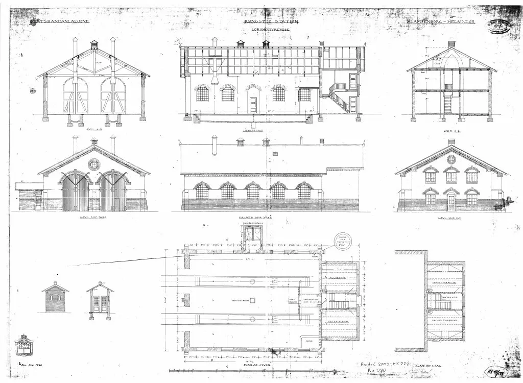 Tegning af Rungsted Kyst Stations remise. Tegning af Rungsted Kyst Stations remise.