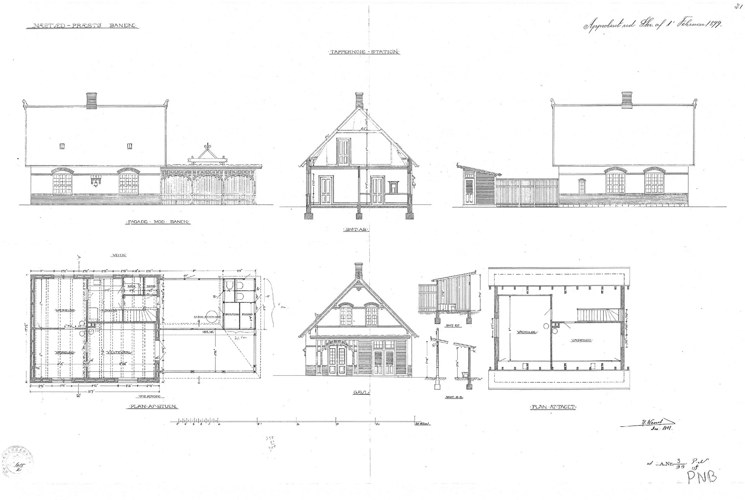 Tegning af Tappernøje Station.