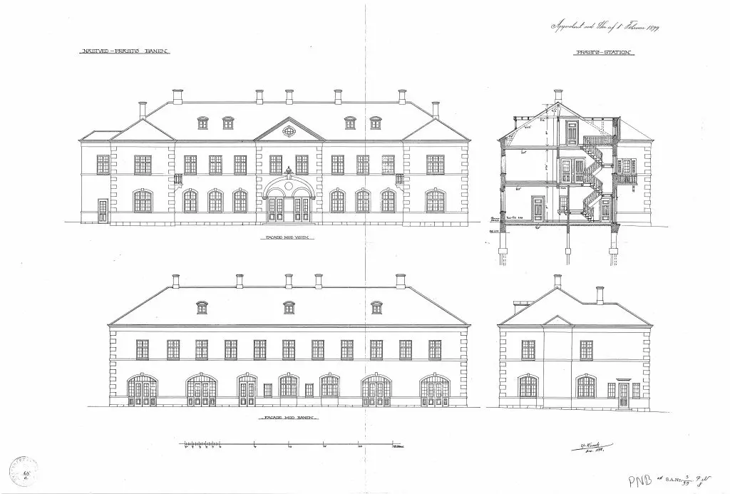 Tegning af Præstø Station.