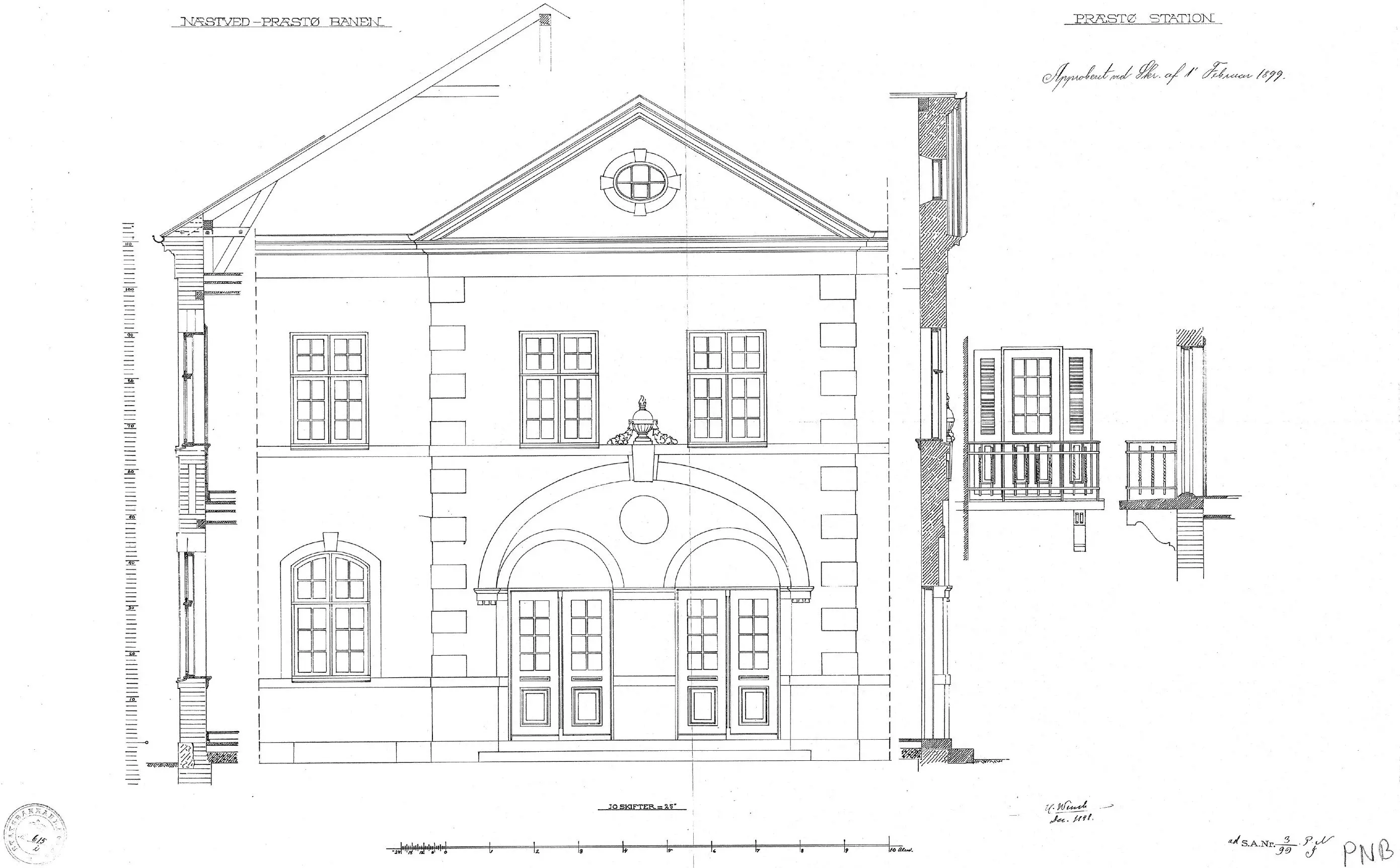 Tegning af Præstø Station.