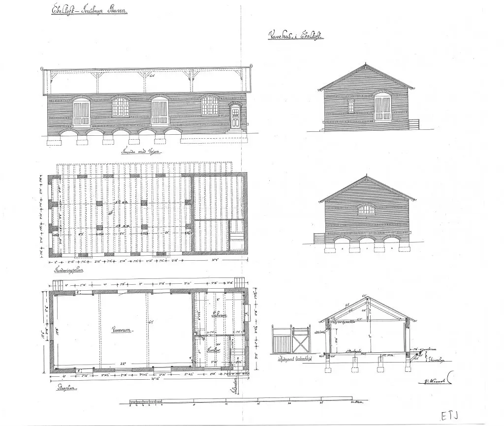 Tegning af Ebeltoft Stations varehus. Tegning af Ebeltoft Stations varehus.