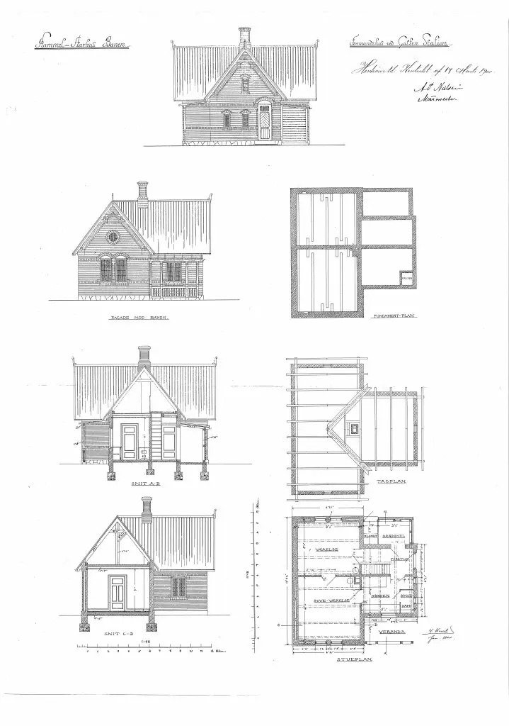 Tegning af Galten Stations Formandshus. Sign.: H. Wenck.