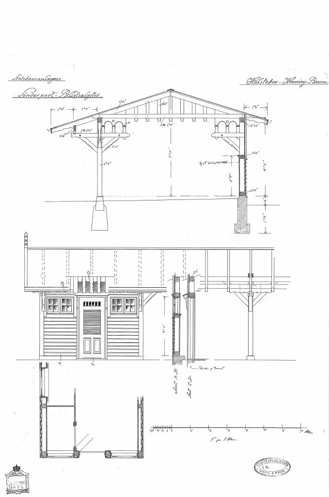 Tegning af Sønderport Billetsalgssted.