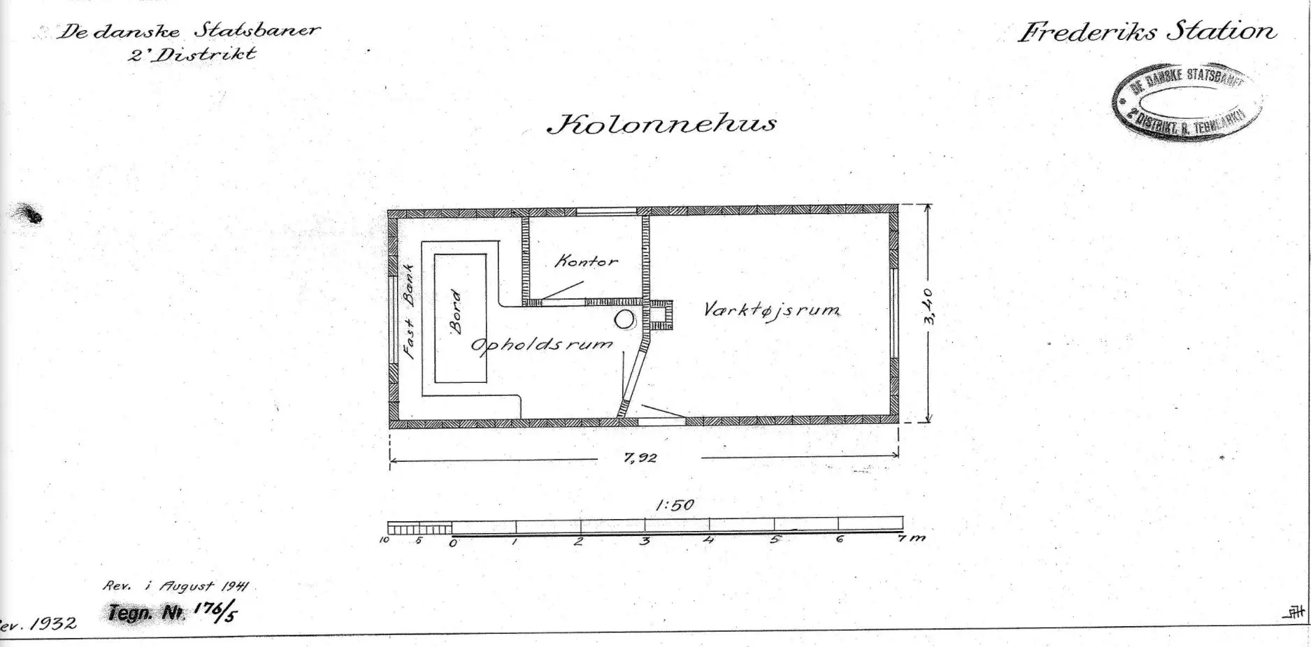 Tegning af Frederiks Stations Kolonnehus.