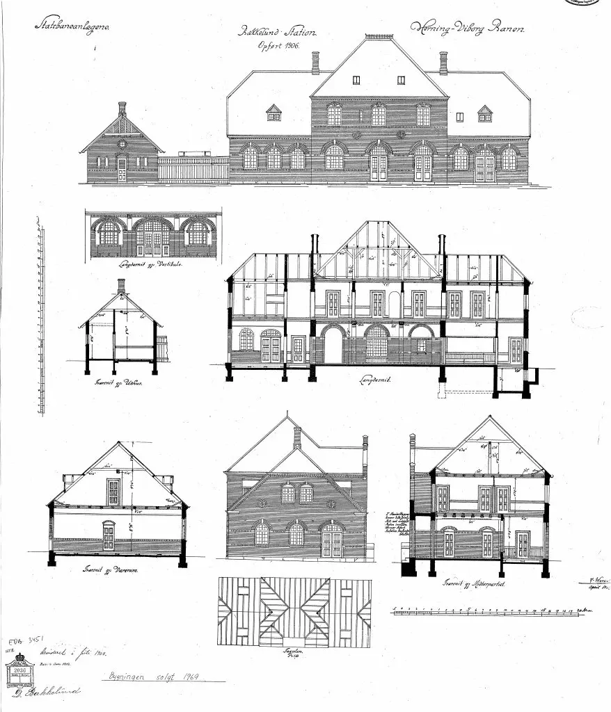 Tegning af Bækkelund Station. Tegning af Bækkelund Station.