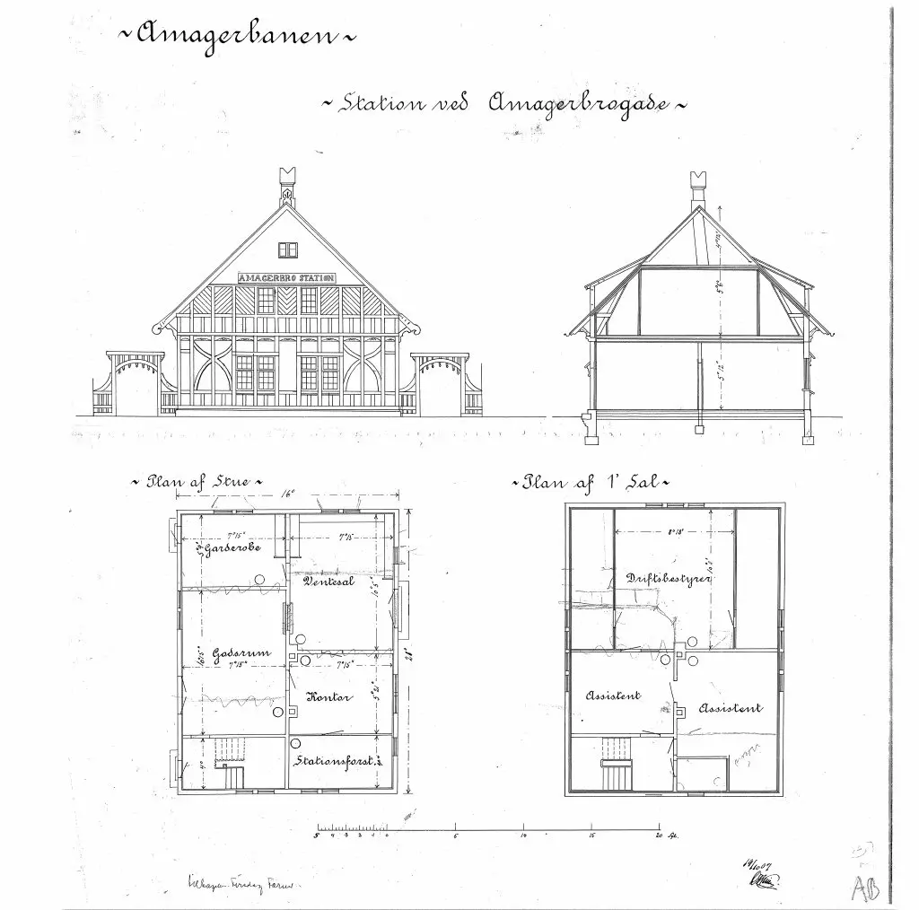 Tegning af Amagerbro Station.