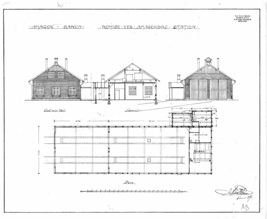 Tegning af Amagerbro Station - Projekt til udvidelse af remise. Tegning af Amagerbro Station - Projekt til udvidelse af remise.