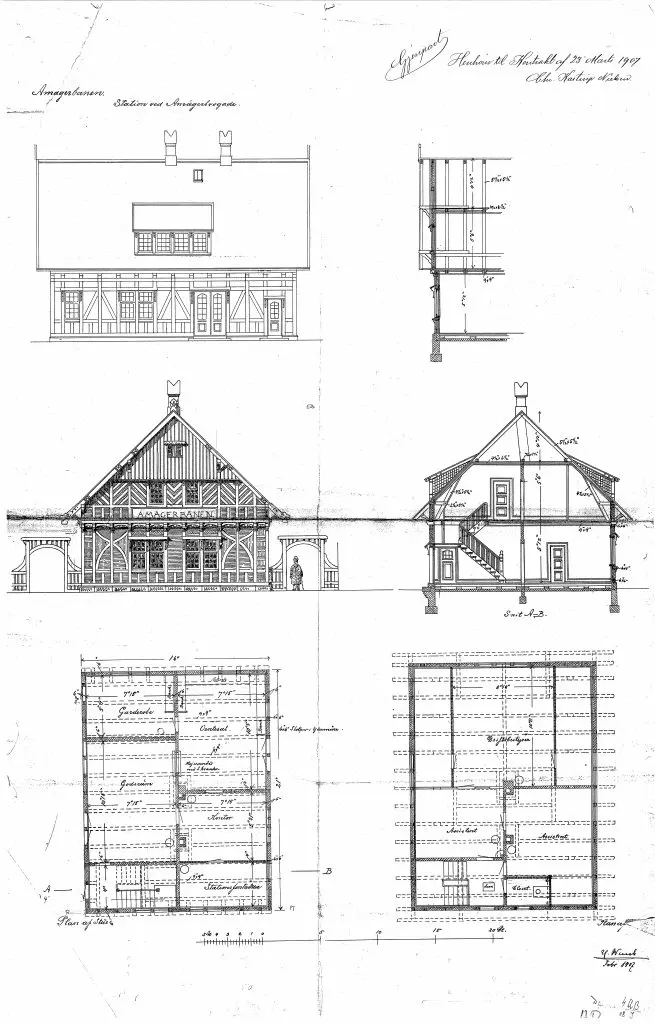 Tegning af Amagerbro Station.