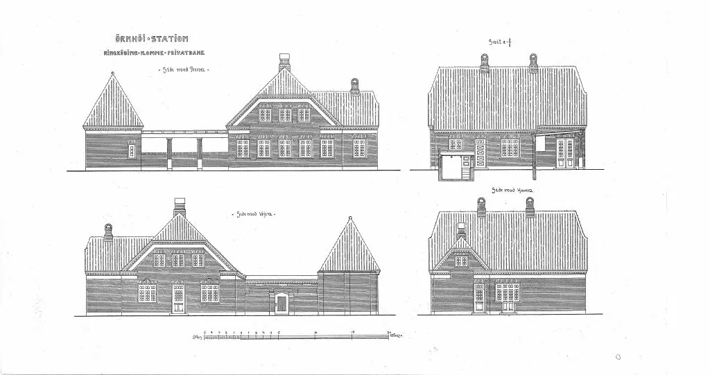 Tegning af Ørnhøj Station.