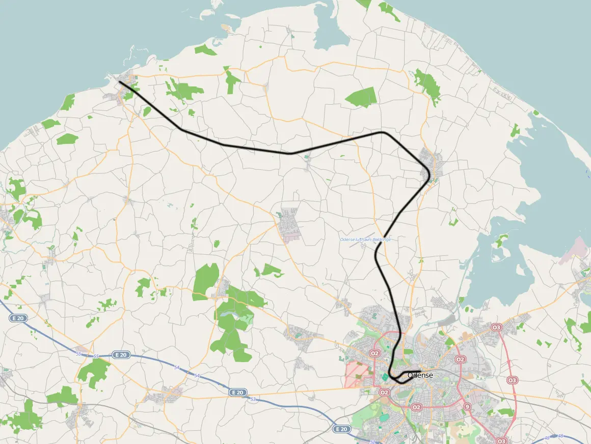Kort over benestrækningen: Odense-Bogense (NFJ) Kort over benestrækningen: Odense-Bogense (NFJ)