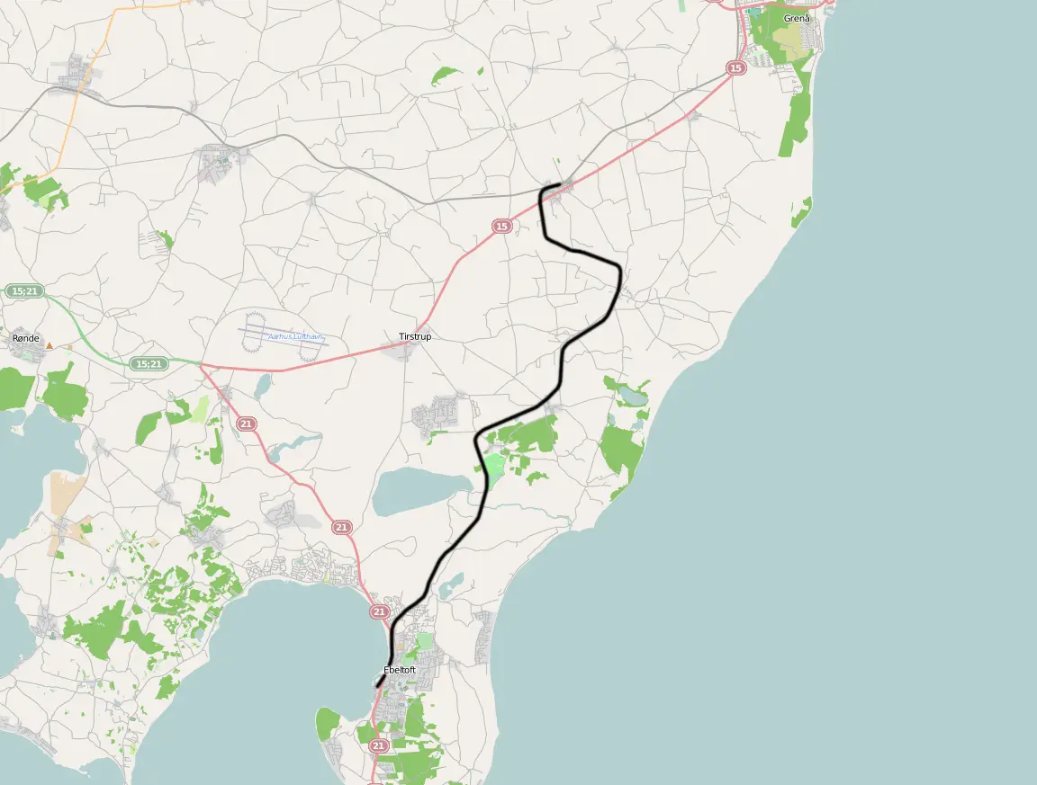 Banekort fra Ebeltoft-Trustrup Jernbane (ETJ).