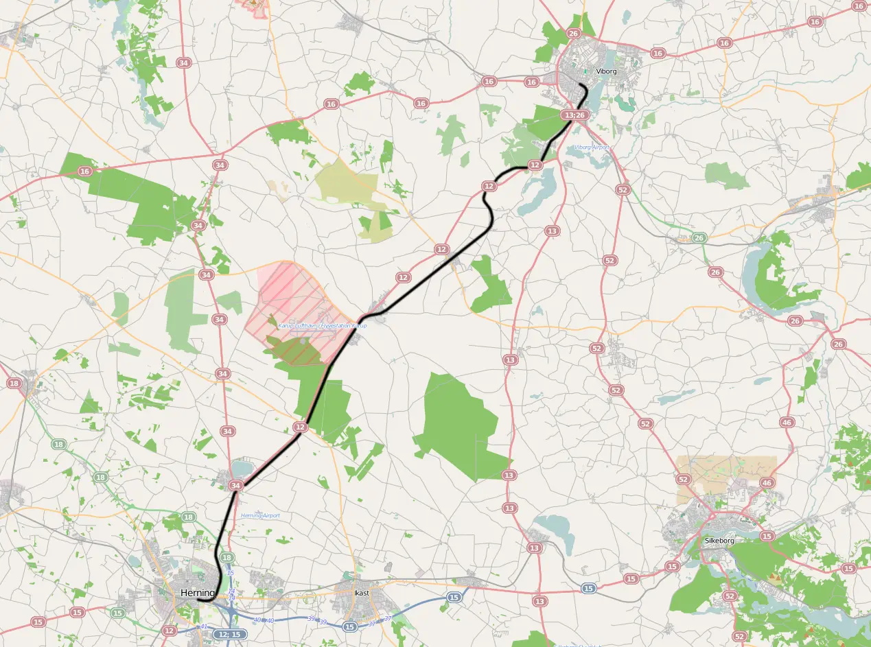 Banekort fra Herning-Viborg  (DSB).