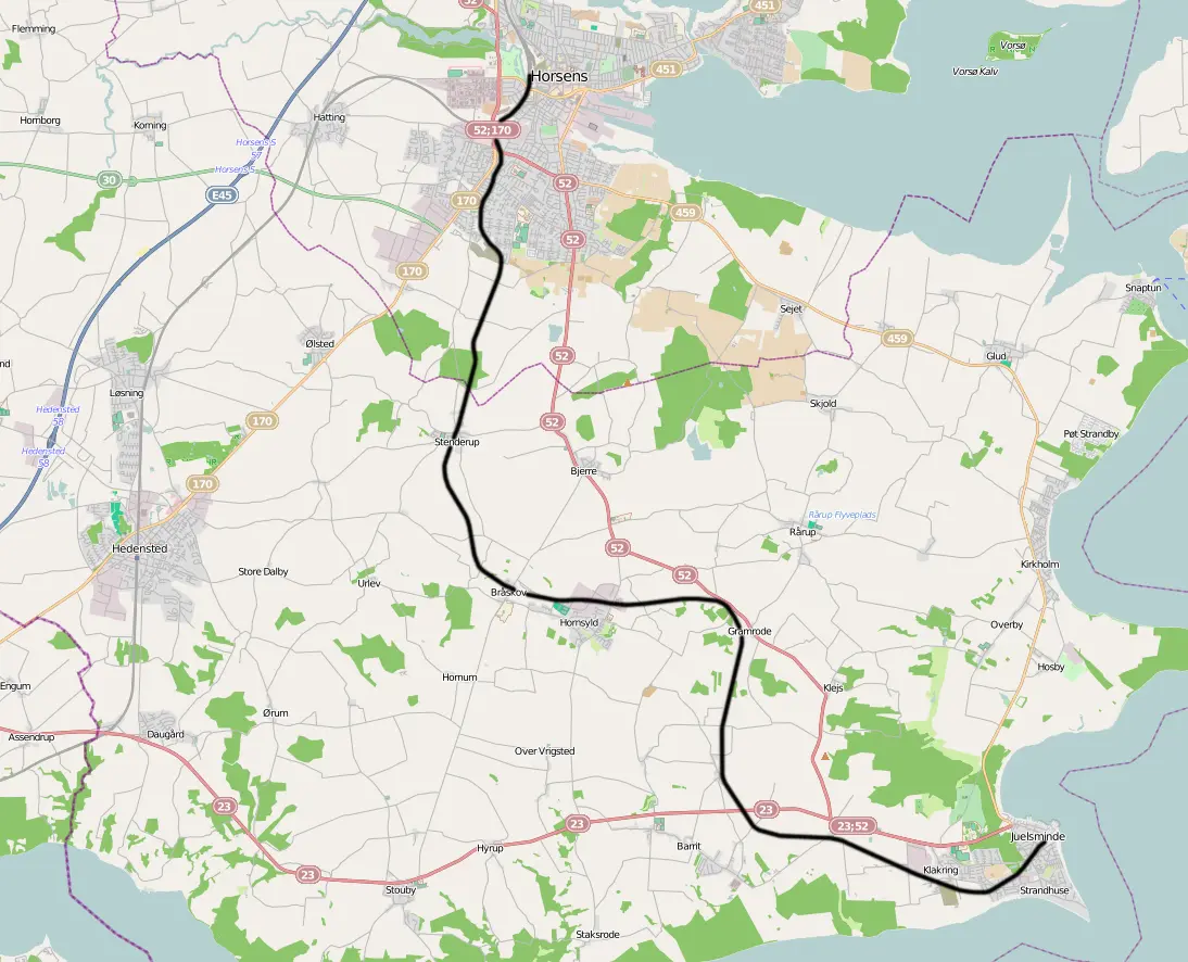 Banekort fra Horsens-Juelsminde Jernbane (HJJ).