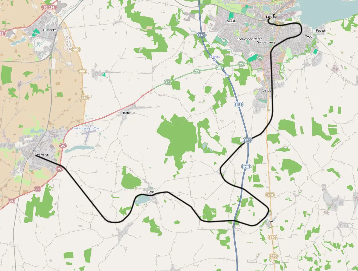 Banekort fra Kolding-Vamdrup (KS). Banekort fra Kolding-Vamdrup (KS).