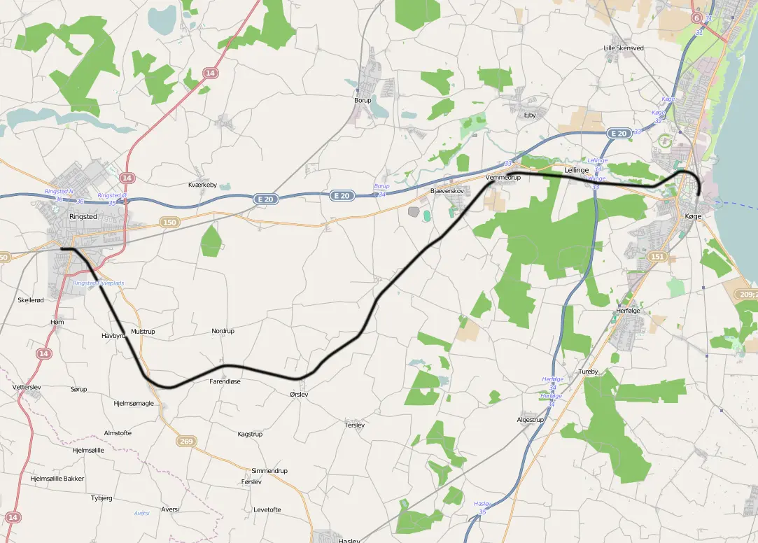 Banekort fra Køge-Ringsted Jernbane (KRB).