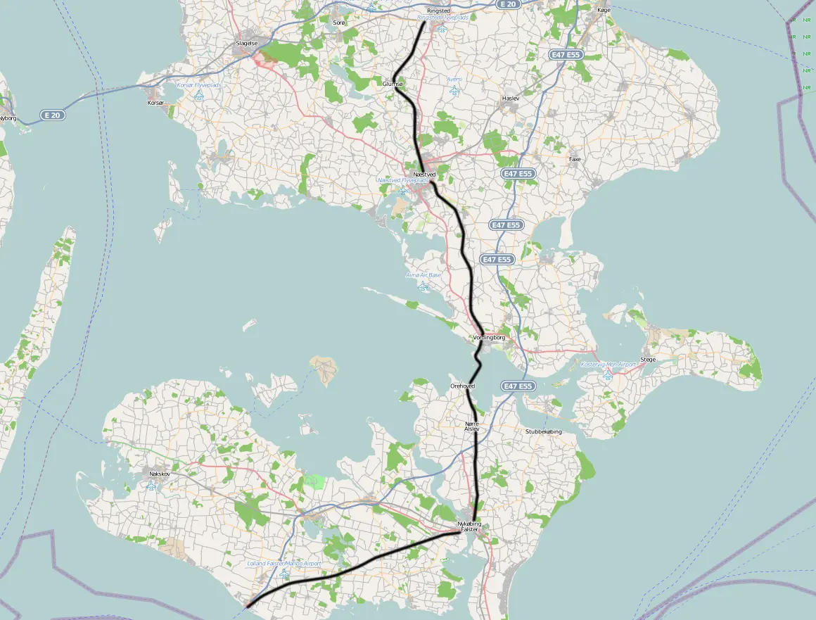 Banekort fra Orehoved-Nykøbing Falster (DSB). Banekort fra Orehoved-Nykøbing Falster (DSB).