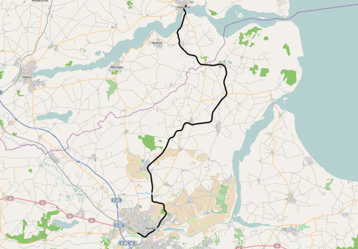 Banekort fra Randers-Hadsund Jernbane (RHJ).