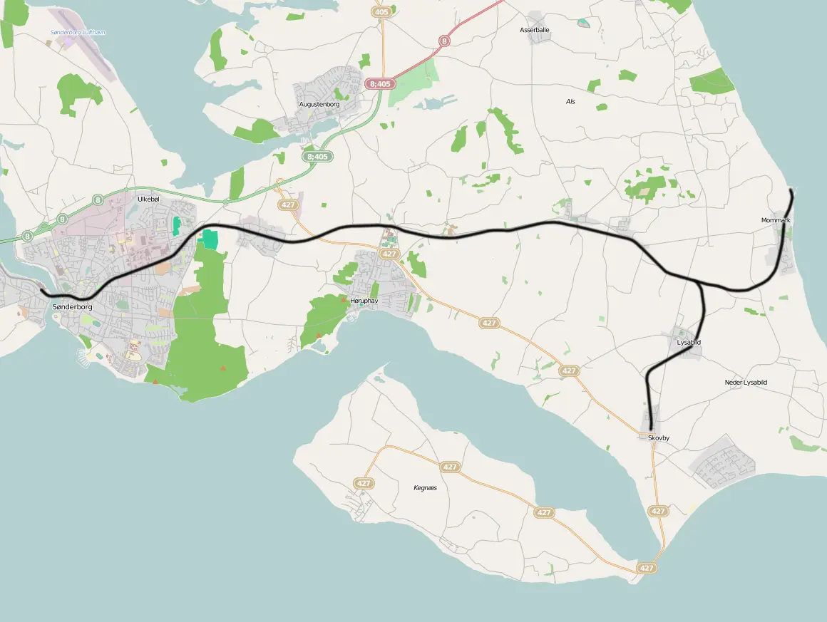 Banekort fra Sønderborg-Skovby (ABA). Banekort fra Sønderborg-Skovby (ABA).