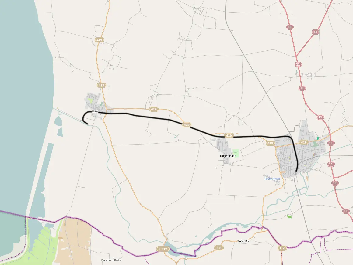 Banekort fra Tønder-Højer Sluse (DSB). Banekort fra Tønder-Højer Sluse (DSB).