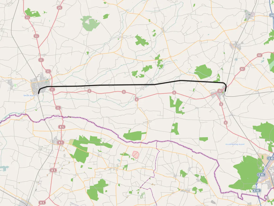 Banekort fra Tønder-Tinglev (DSB).