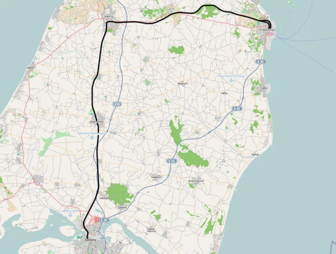 Banekort fra Aalborg-Frederikshavn (DSB). Banekort fra Aalborg-Frederikshavn (DSB).