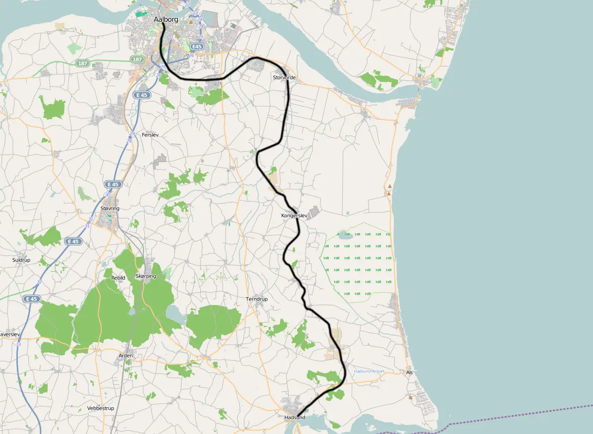 Banekort fra Aalborg-Hadsund Jernbane (AHJ). Banekort fra Aalborg-Hadsund Jernbane (AHJ).