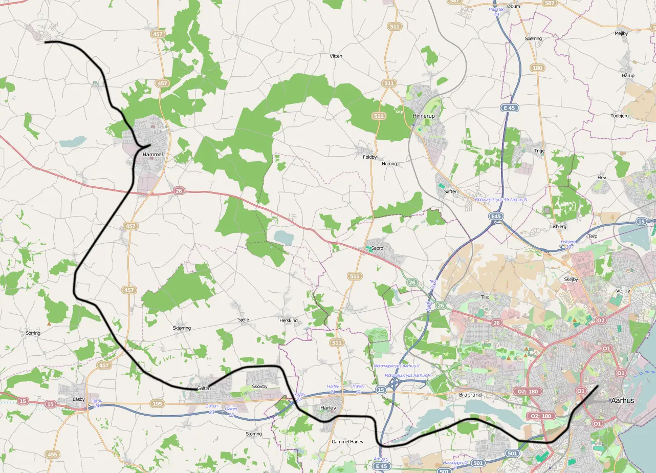 Banekort fra Aarhus-Hammel-Thorsø Jernbane (AHTJ).