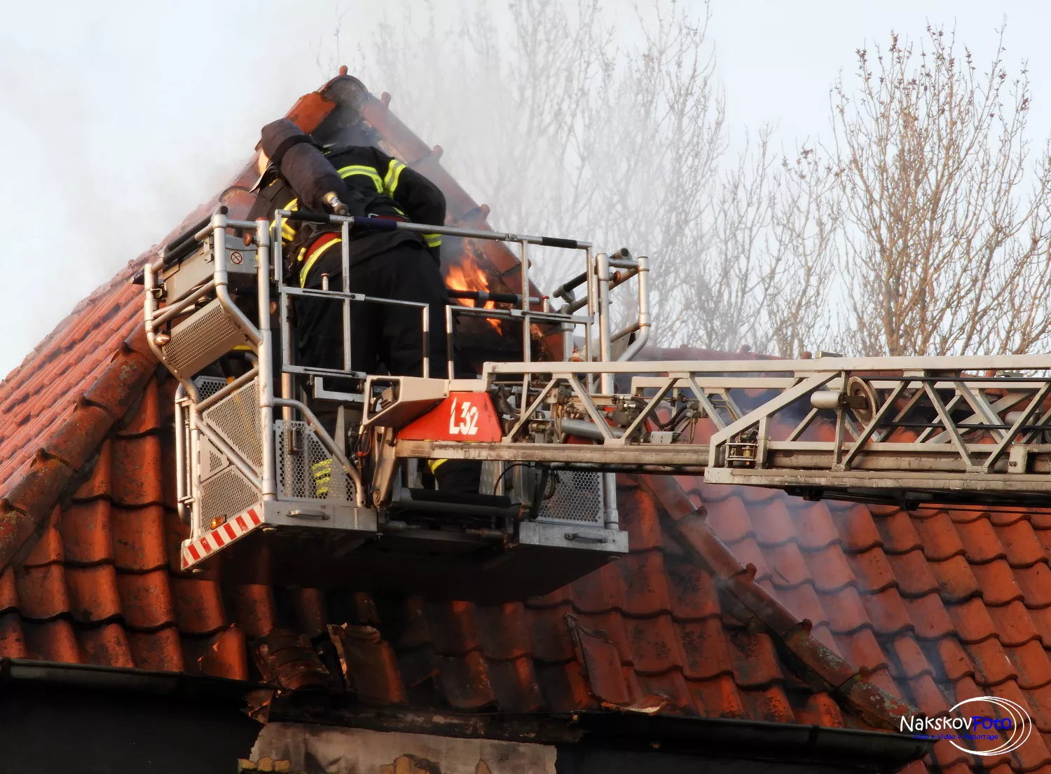 Billede af branden på Torrig Station.