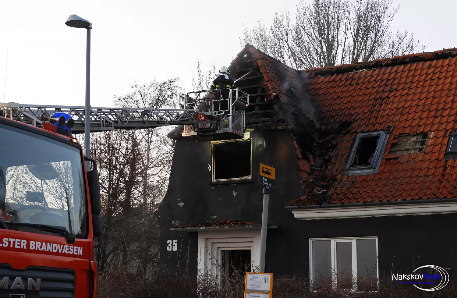 Billede af branden på Torrig Station.