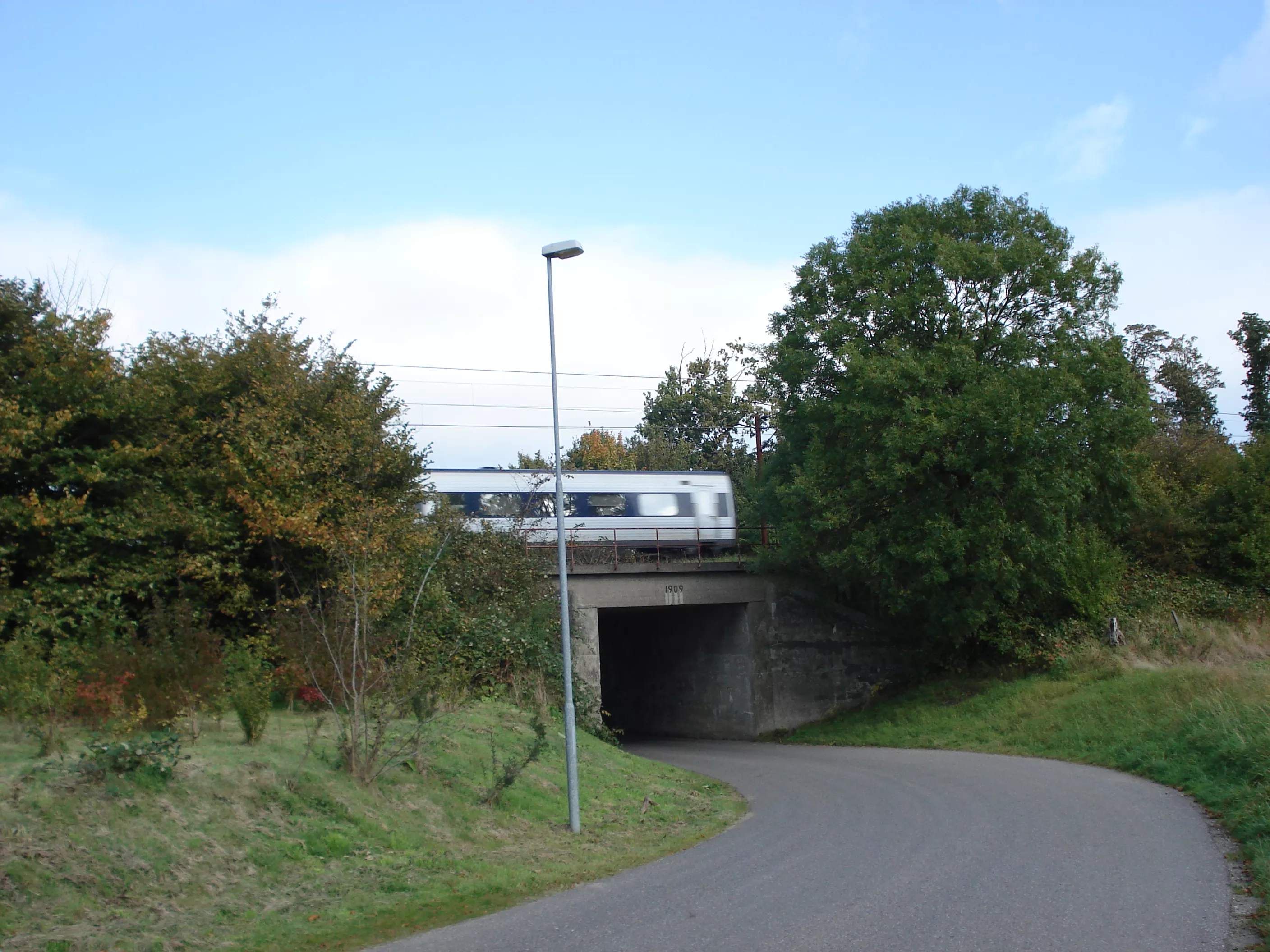 Billede af tog ud for Hjulby Station.