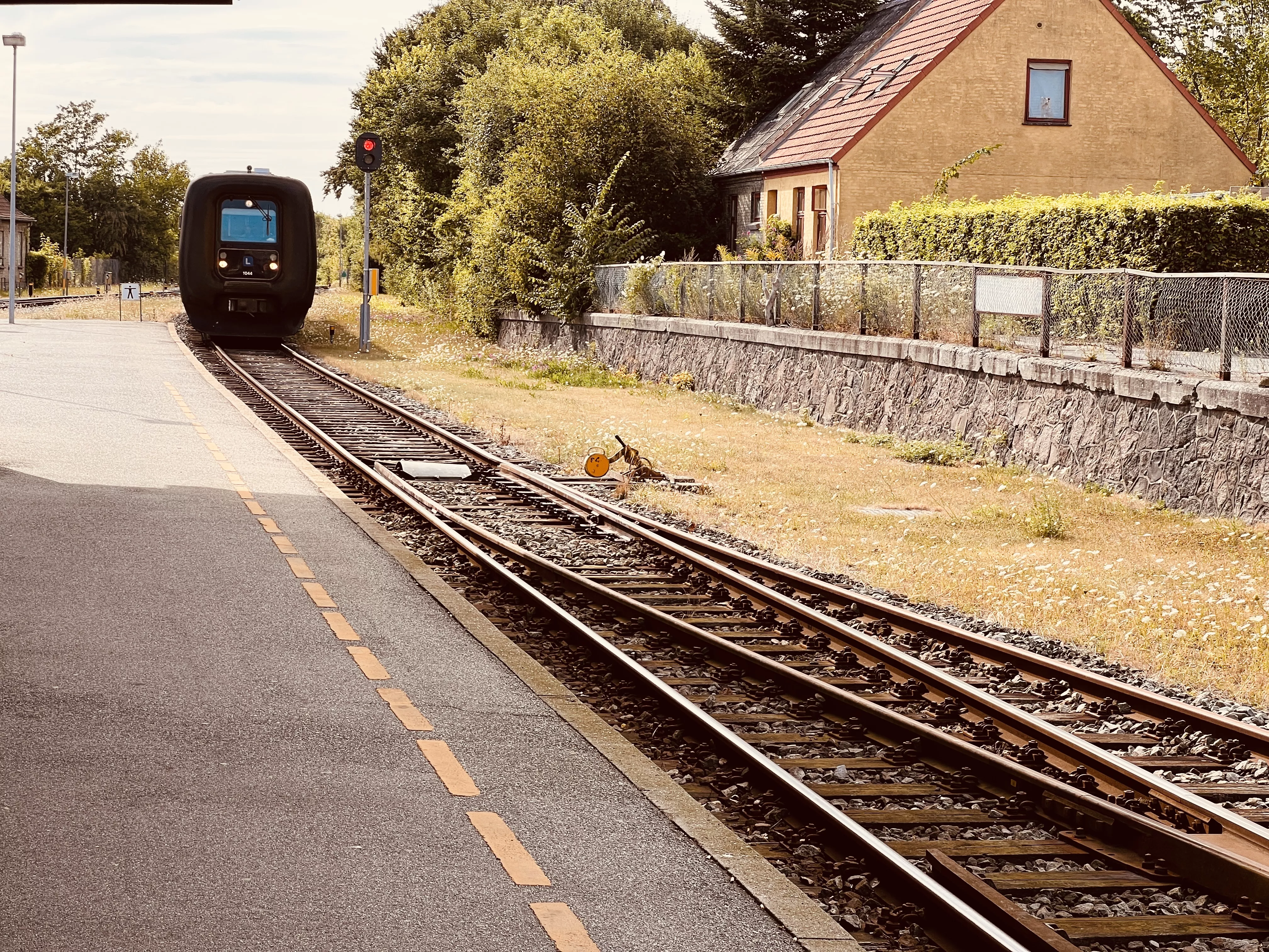 Billede af tog ud for Maribo Station.