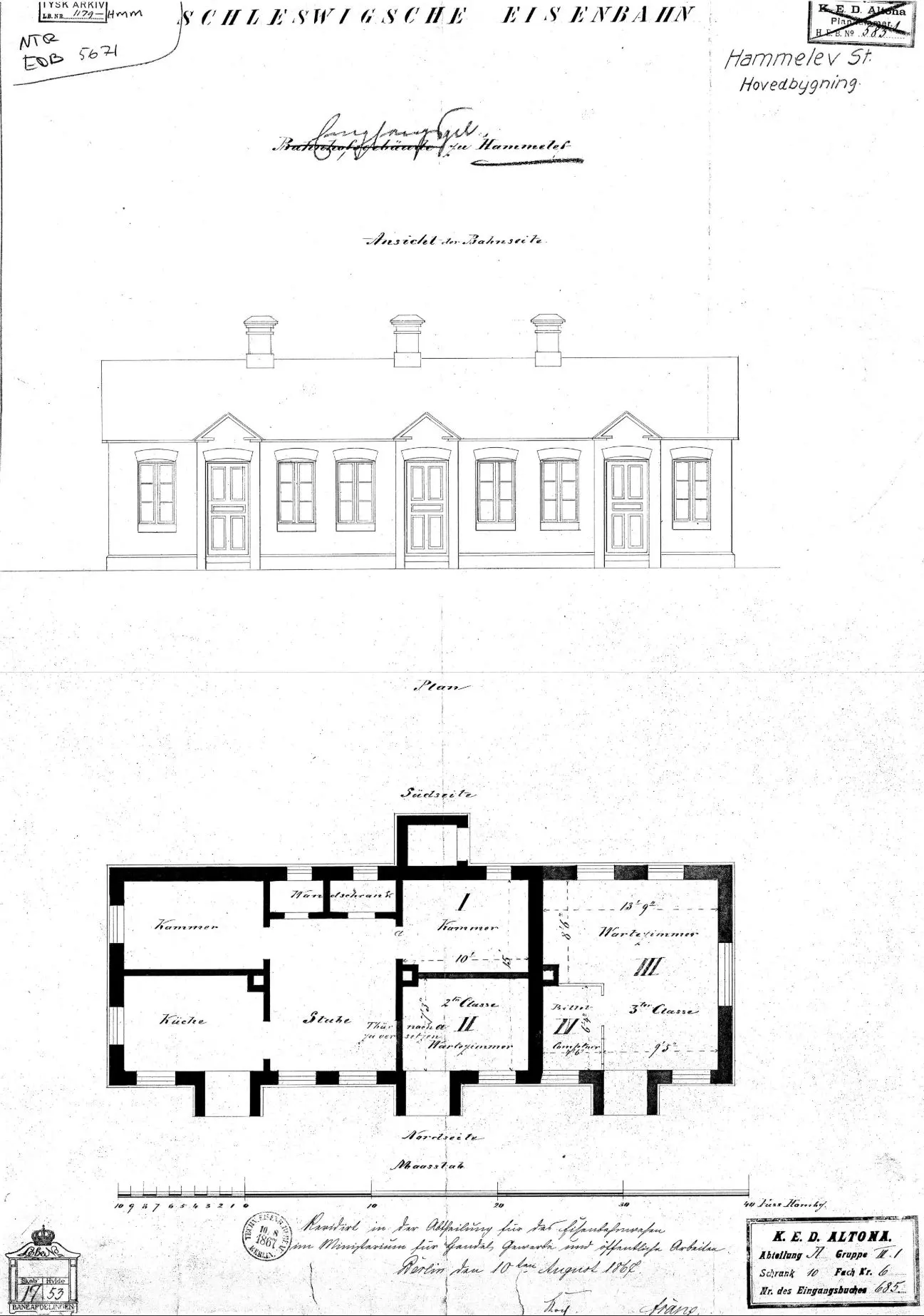 Tegning af Hammelev (Sønderjylland) Station.