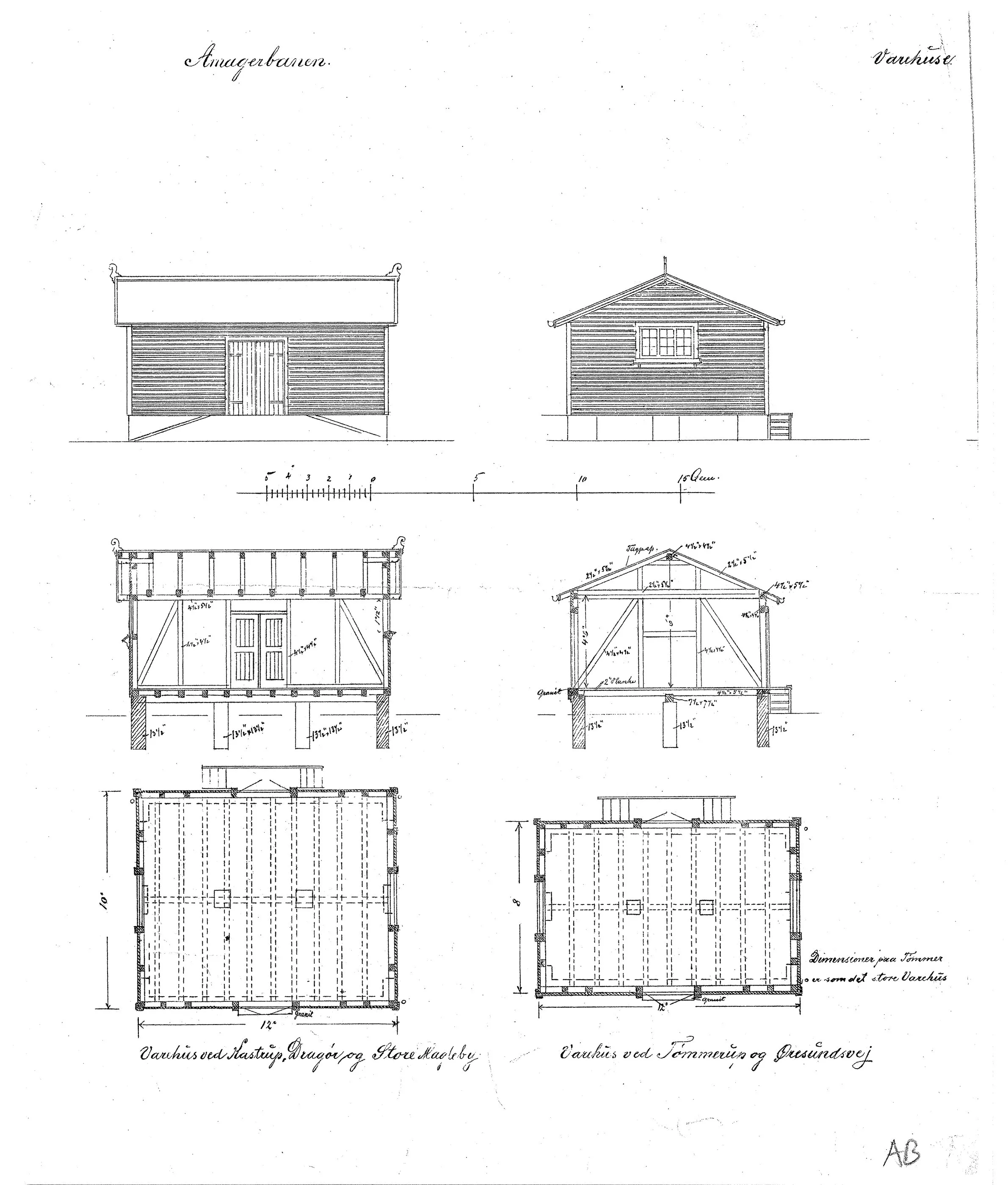 Tegning af Store Magleby Stations varehus.