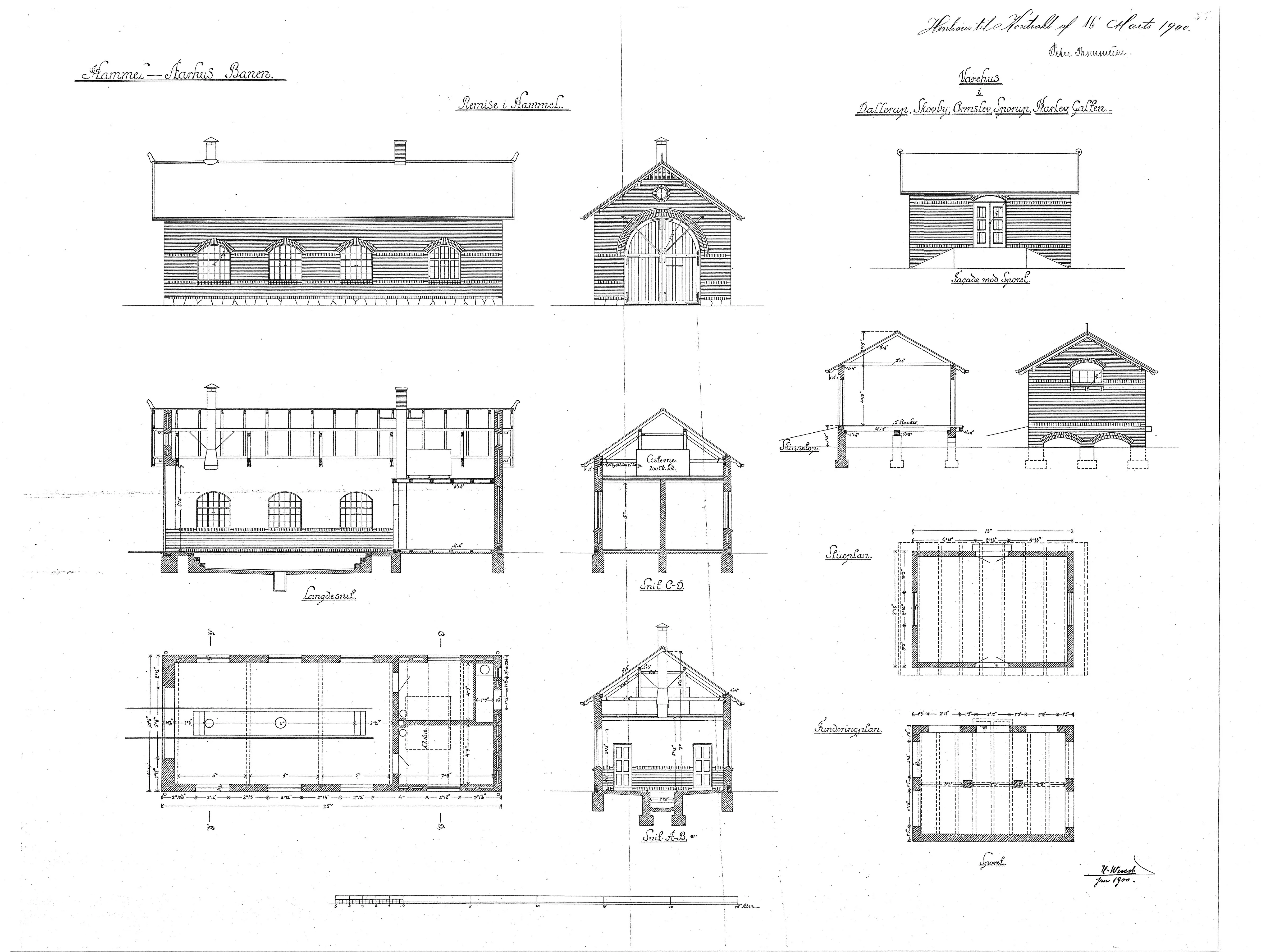 Tegning af Hammel Stations remise. Tegning af Hammel Stations remise.